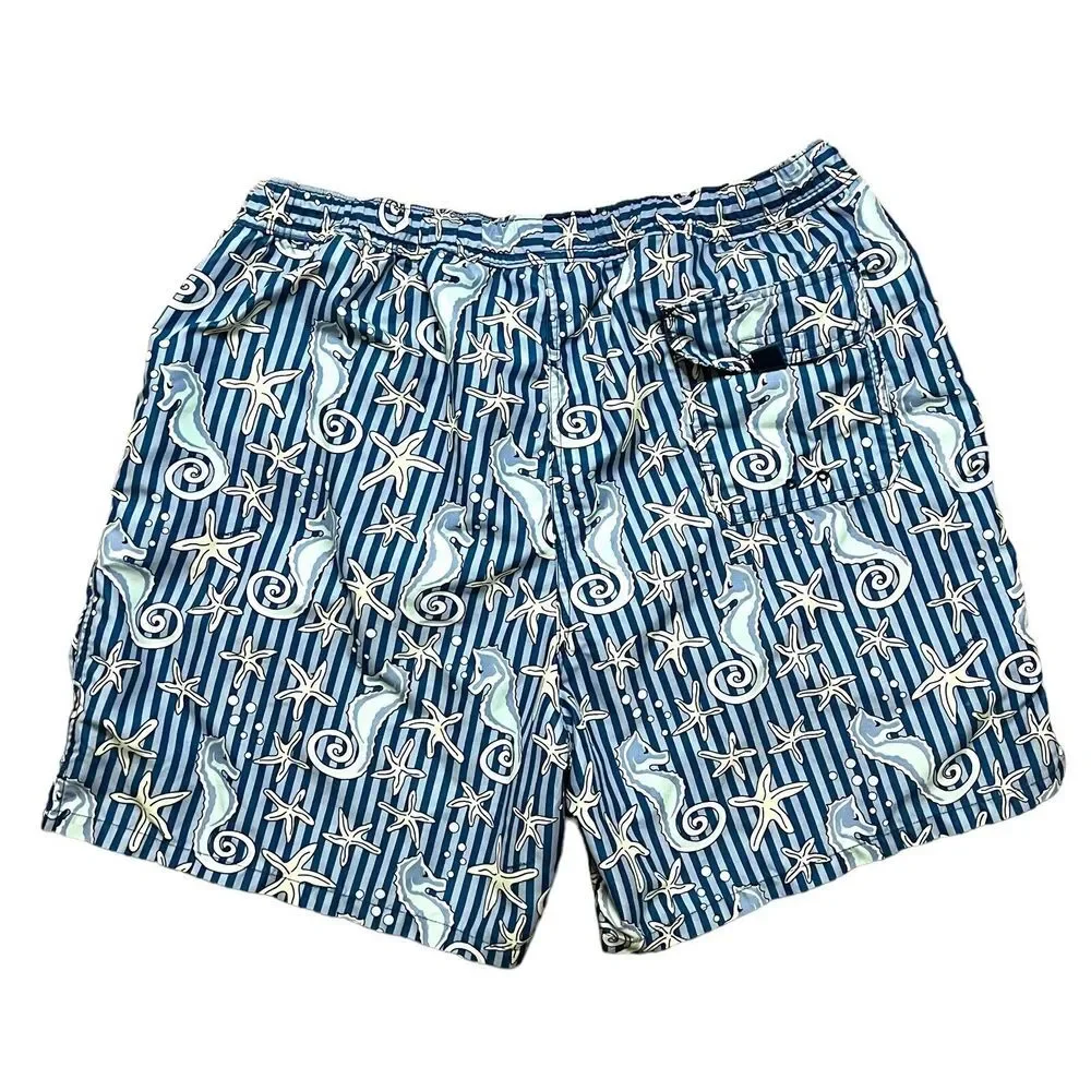 VINEYARD‎ VINES Swim Trunks Men's Large Blue Seahorse Starfish Drawstring Shorts